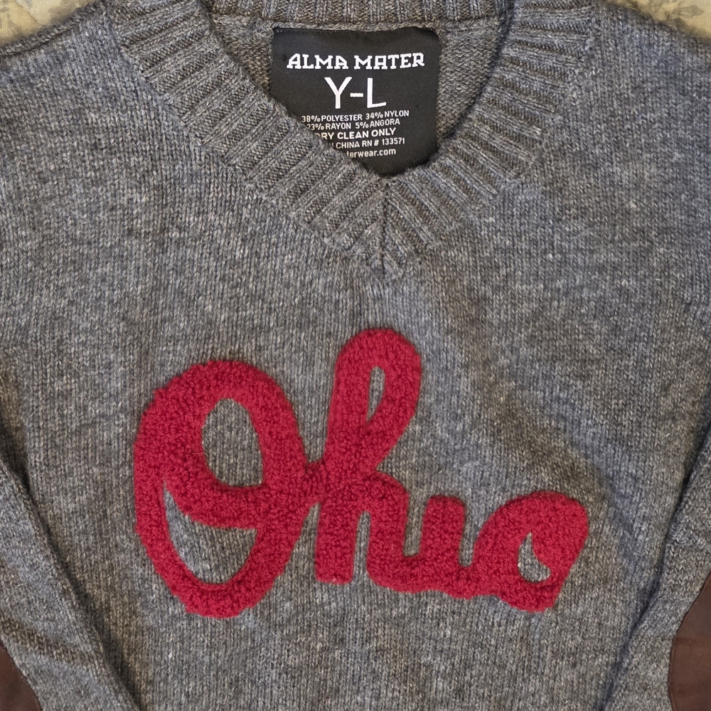 NWOT Ohio State Script Ohio Kids Sweater with Elbow Patches - Picture 2 of 6